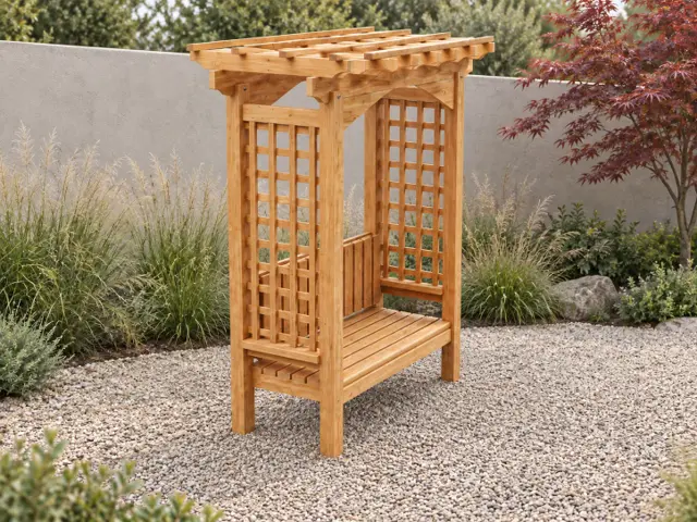 Cedar Garden Arbor Bench with Lattice Sides and Pergola Roof, picture 2 of 5