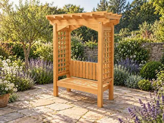 Cedar Garden Arbor Bench with Lattice Sides and Pergola Roof, picture 1 of 5