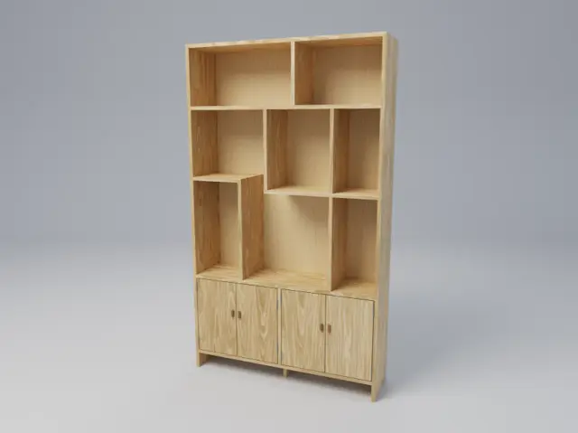 White Oak Asymmetric Bookcase with Cabinet Doors | Woodworking Design, picture 5 of 5
