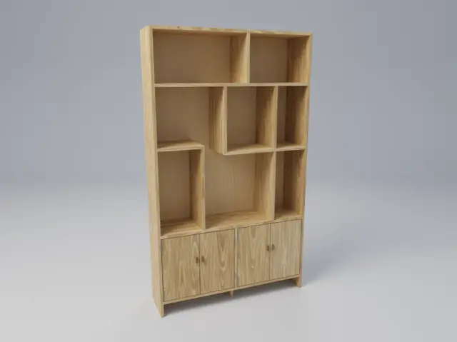 White Oak Asymmetric Bookcase with Cabinet Doors | Woodworking Design, picture 4 of 5