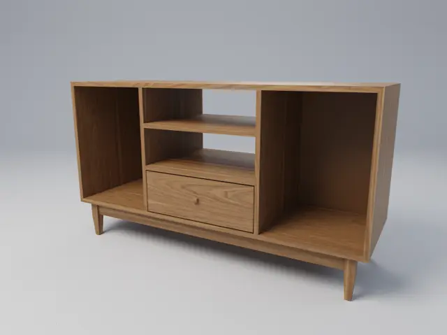 Walnut Record Console: 54-Inch Vinyl Storage Cabinet with Drawer, picture 4 of 5