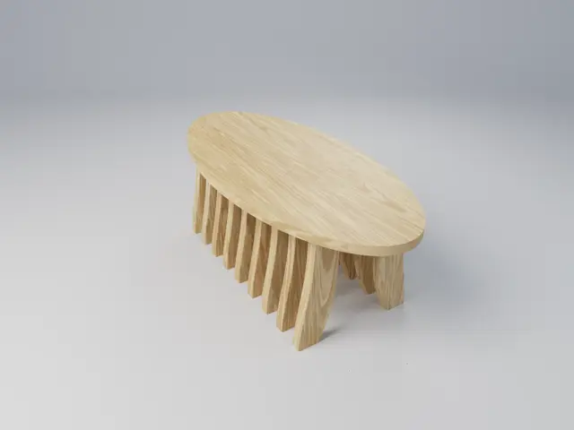 White Oak Sculptural Coffee Table with Oval Top and Curved Ribs, picture 5 of 5