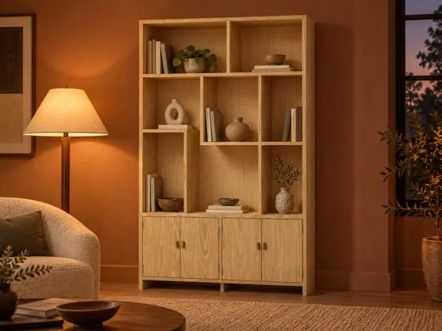 White Oak Asymmetric Bookcase with Cabinet Doors | Woodworking Design, picture 3 of 5