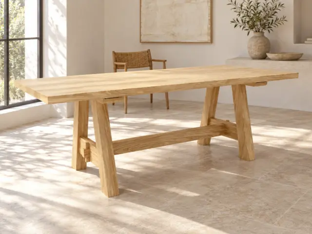 White Oak Trestle Dining Table | 84-Inch Woodworking Design, picture 1 of 5