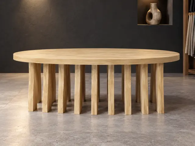 White Oak Sculptural Coffee Table with Oval Top and Curved Ribs, picture 3 of 5