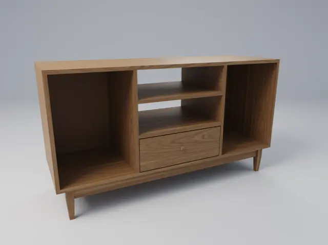Walnut Record Console: 54-Inch Vinyl Storage Cabinet with Drawer, picture 5 of 5