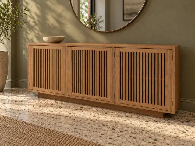 Walnut Slatted Sideboard: 72-Inch Three-Door Cabinet, picture 2 of 5